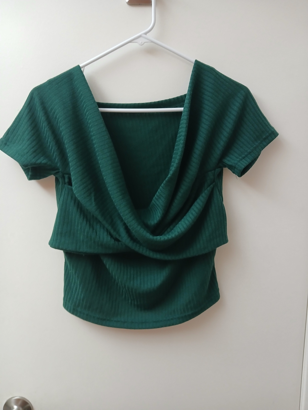 SHEIN Forest Green Draped V-Neck Shirt